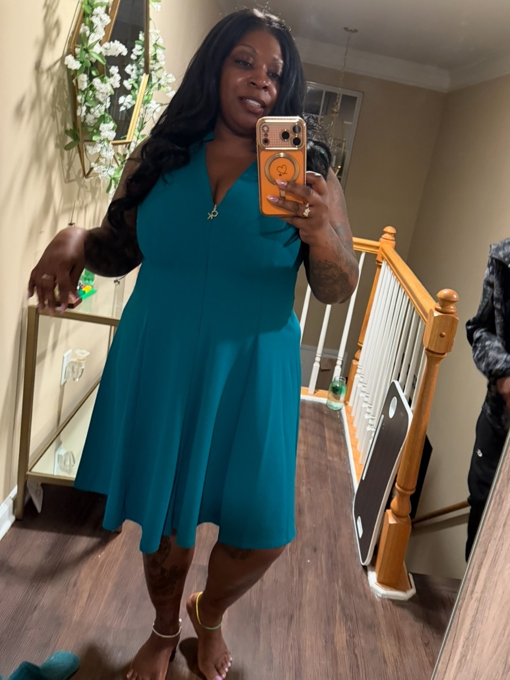Calvin Klein Teal V-Neck A-Line Midi Dress🧤